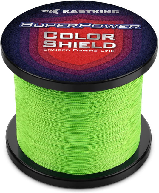 KastKing Superpower ColorShield Braided Fishing Line - Colorfast Braided Line, 100% Solution Dyed UHMWPE Fiber, Smooth & Strong Superline, Near Zero Stretch, Sensitive, High Abrasion Resistance